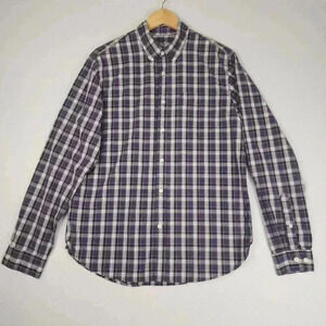 Eddie Bauer Mens Plaid Button Down Collar Shirt M Legend Wash Classic Fit Purple